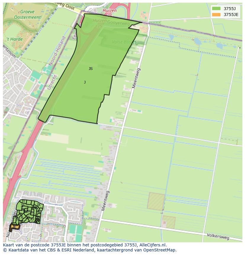 Afbeelding van het postcodegebied 3755 JE op de kaart.