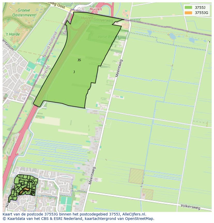 Afbeelding van het postcodegebied 3755 JG op de kaart.