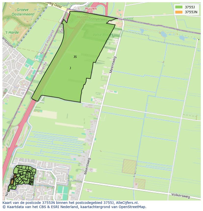 Afbeelding van het postcodegebied 3755 JN op de kaart.