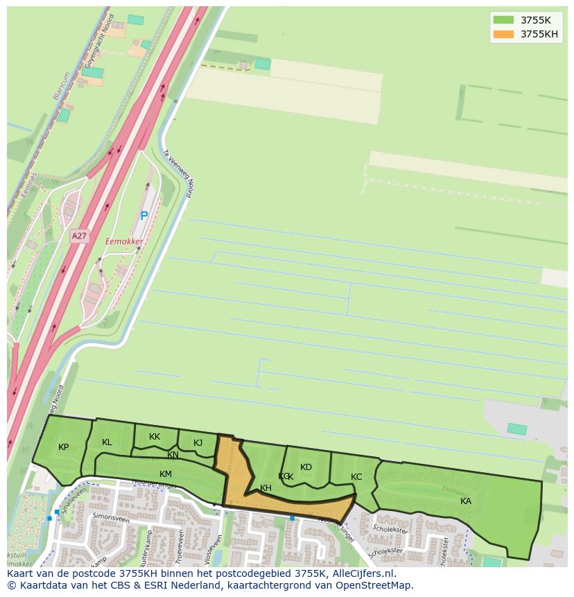 Afbeelding van het postcodegebied 3755 KH op de kaart.