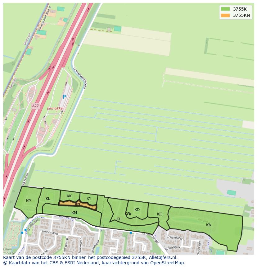 Afbeelding van het postcodegebied 3755 KN op de kaart.