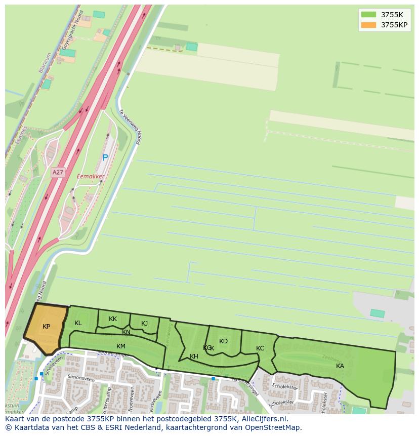 Afbeelding van het postcodegebied 3755 KP op de kaart.