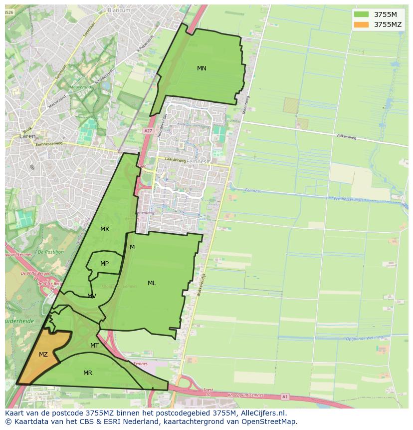 Afbeelding van het postcodegebied 3755 MZ op de kaart.