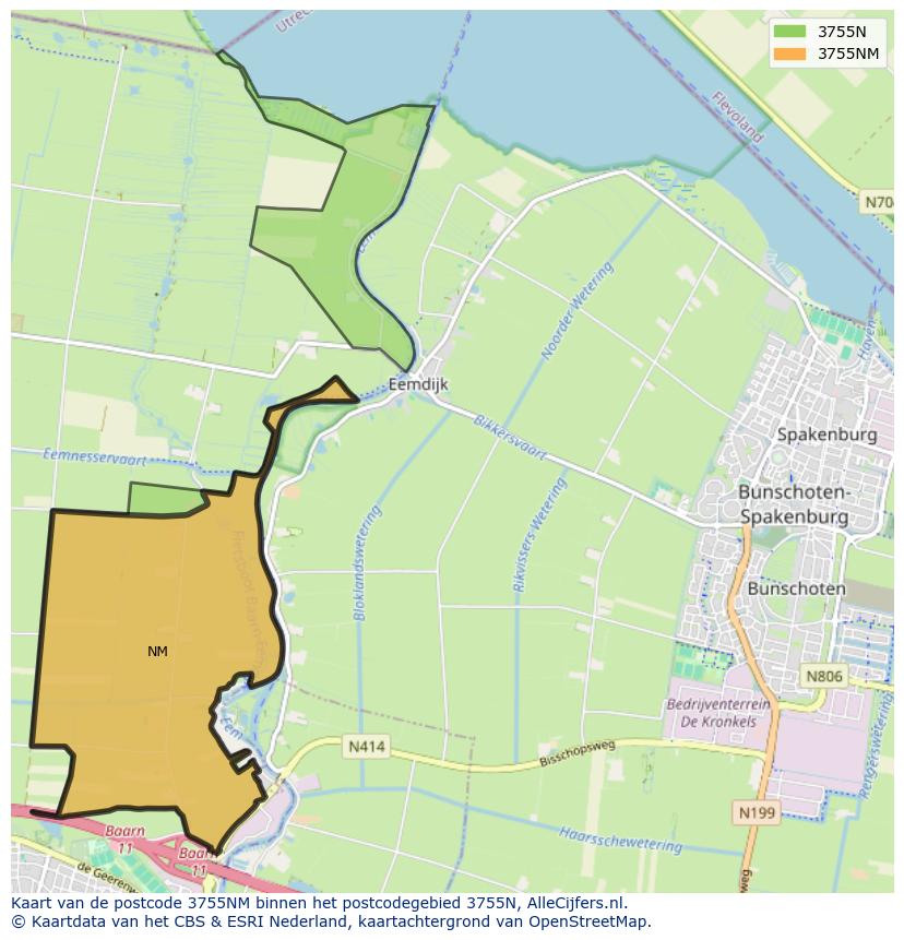 Afbeelding van het postcodegebied 3755 NM op de kaart.