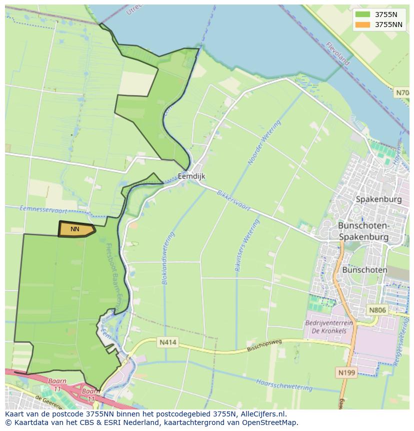Afbeelding van het postcodegebied 3755 NN op de kaart.