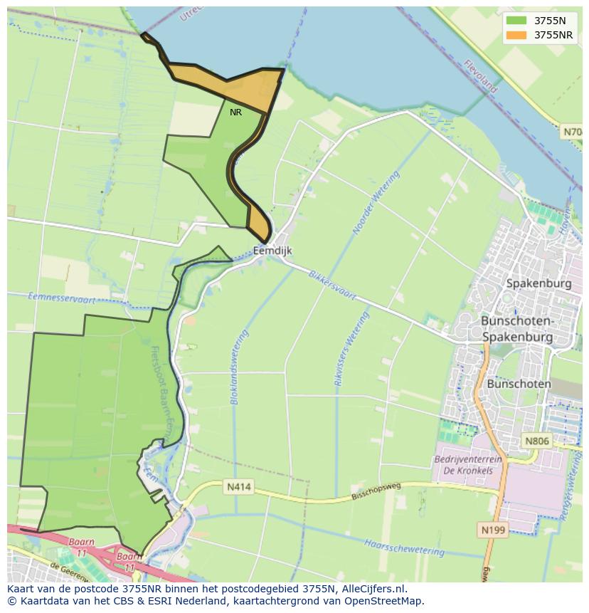 Afbeelding van het postcodegebied 3755 NR op de kaart.