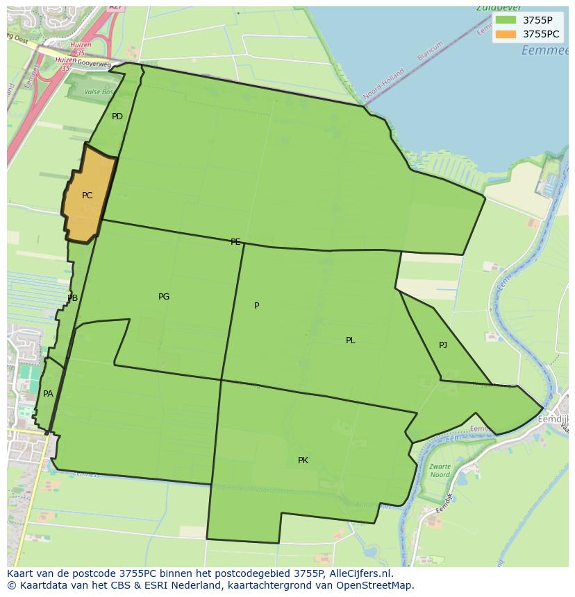 Afbeelding van het postcodegebied 3755 PC op de kaart.