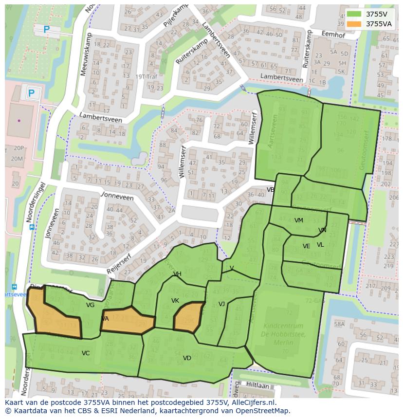 Afbeelding van het postcodegebied 3755 VA op de kaart.