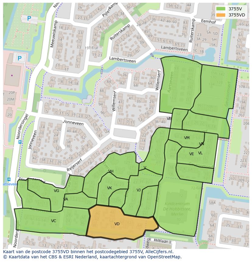 Afbeelding van het postcodegebied 3755 VD op de kaart.
