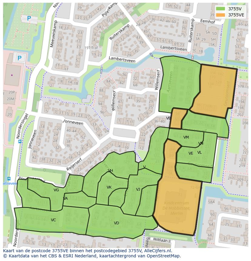 Afbeelding van het postcodegebied 3755 VE op de kaart.