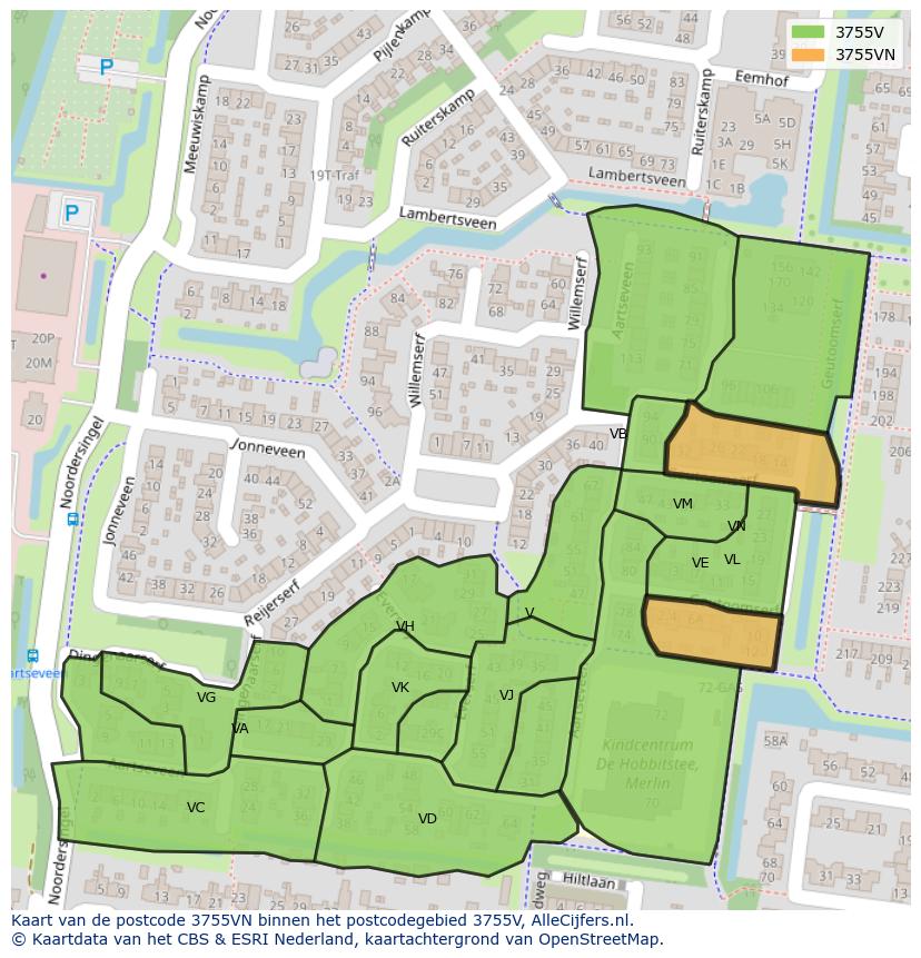 Afbeelding van het postcodegebied 3755 VN op de kaart.