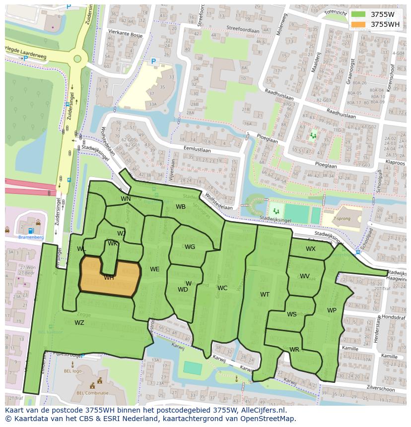 Afbeelding van het postcodegebied 3755 WH op de kaart.