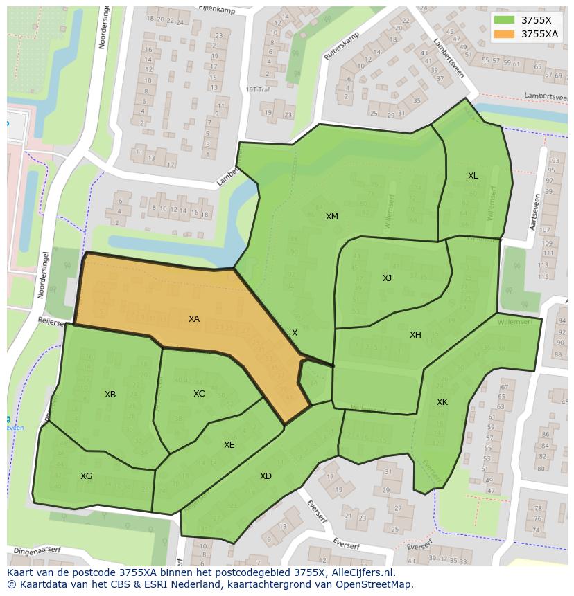 Afbeelding van het postcodegebied 3755 XA op de kaart.