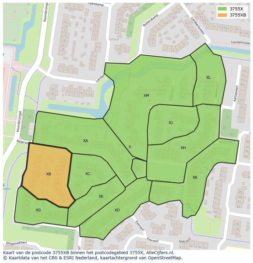 Afbeelding van het postcodegebied 3755 XB op de kaart.