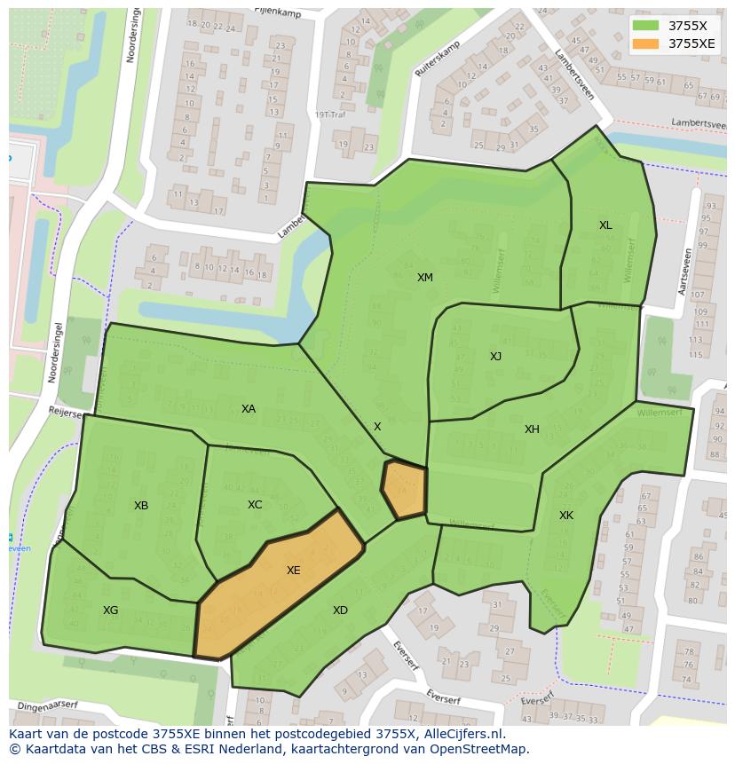 Afbeelding van het postcodegebied 3755 XE op de kaart.
