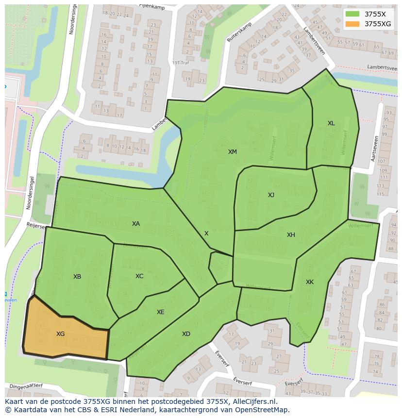 Afbeelding van het postcodegebied 3755 XG op de kaart.