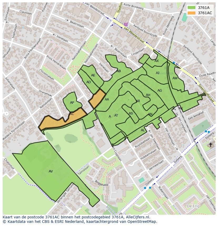Afbeelding van het postcodegebied 3761 AC op de kaart.