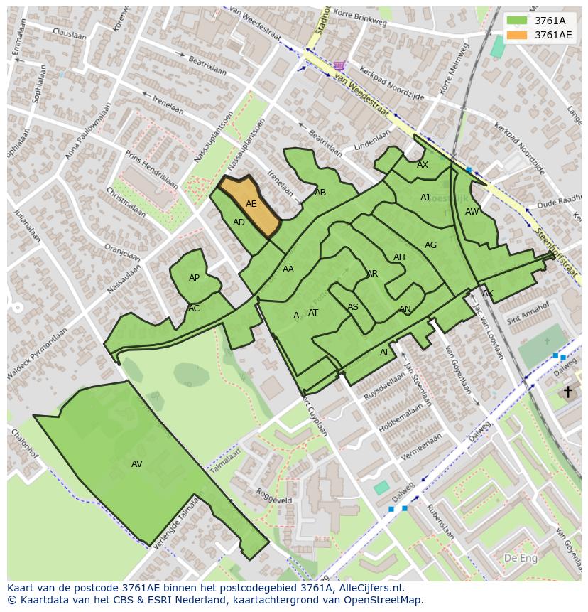 Afbeelding van het postcodegebied 3761 AE op de kaart.