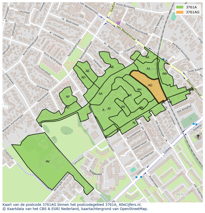 Afbeelding van het postcodegebied 3761 AG op de kaart.