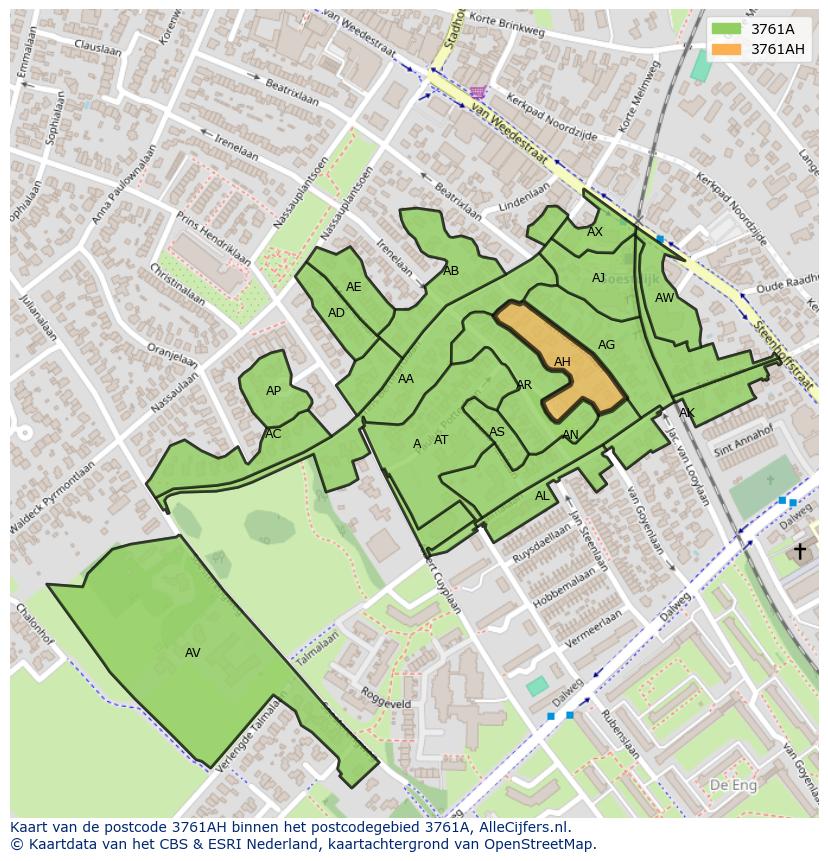Afbeelding van het postcodegebied 3761 AH op de kaart.