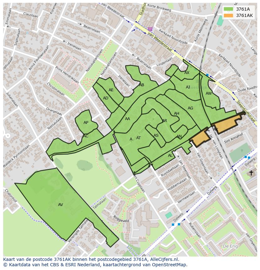 Afbeelding van het postcodegebied 3761 AK op de kaart.