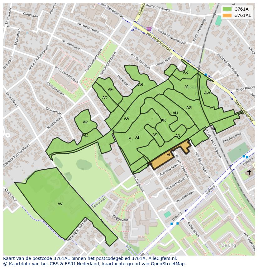Afbeelding van het postcodegebied 3761 AL op de kaart.