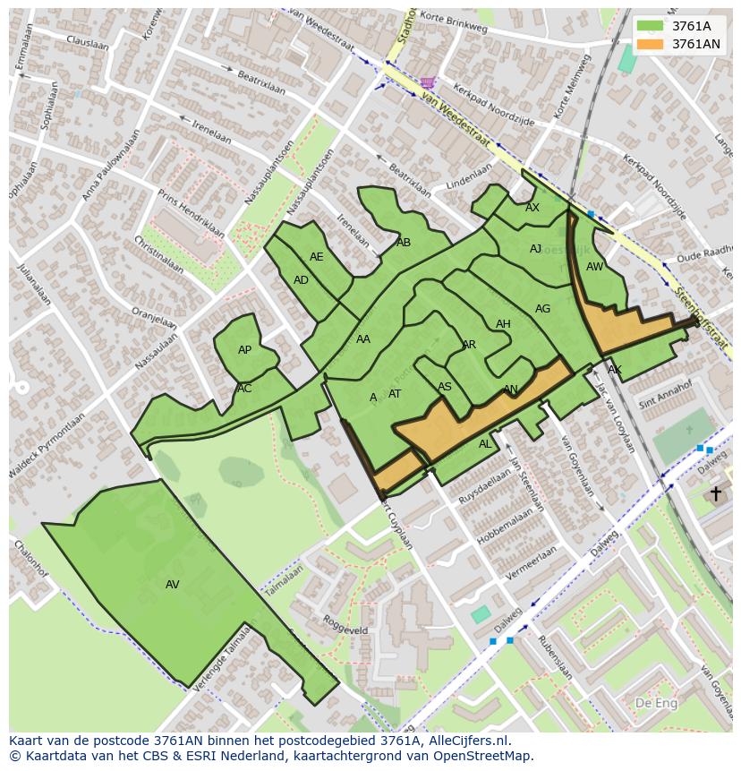 Afbeelding van het postcodegebied 3761 AN op de kaart.
