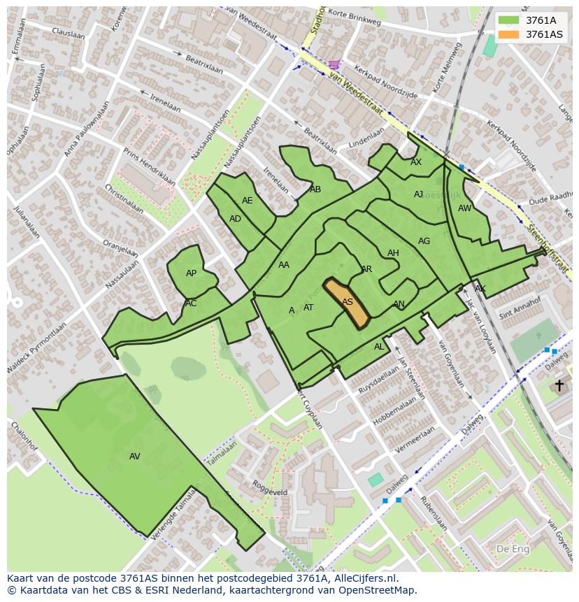 Afbeelding van het postcodegebied 3761 AS op de kaart.