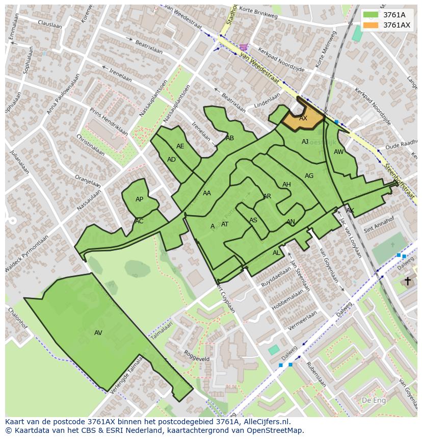 Afbeelding van het postcodegebied 3761 AX op de kaart.