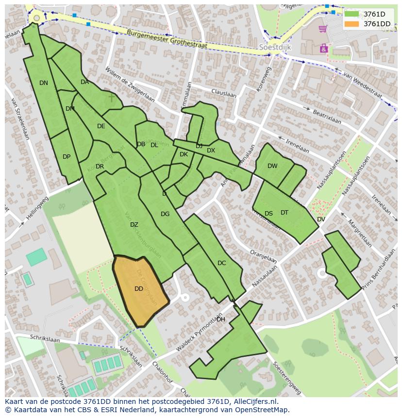 Afbeelding van het postcodegebied 3761 DD op de kaart.