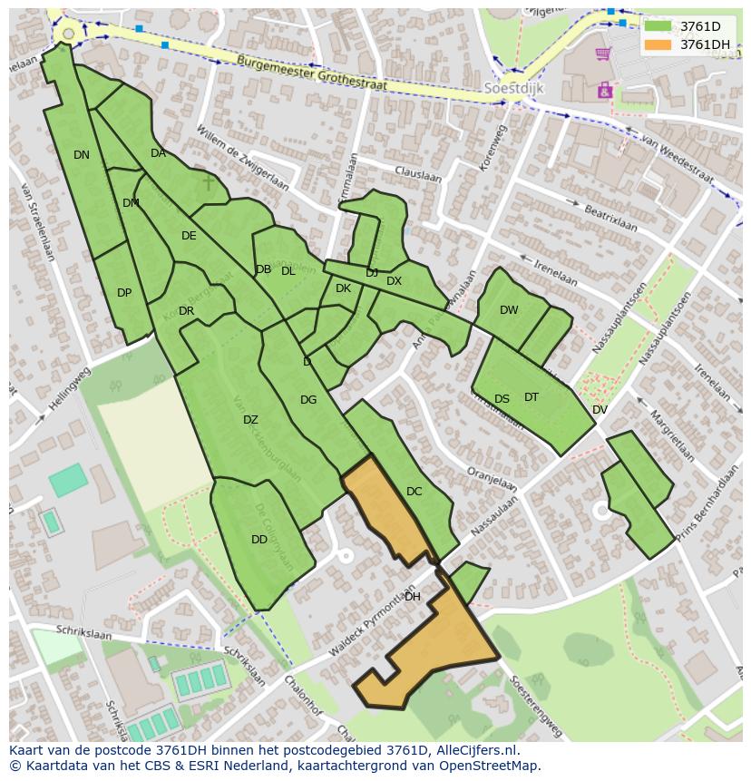 Afbeelding van het postcodegebied 3761 DH op de kaart.