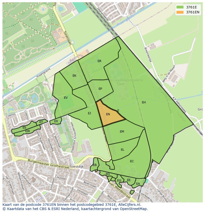 Afbeelding van het postcodegebied 3761 EN op de kaart.