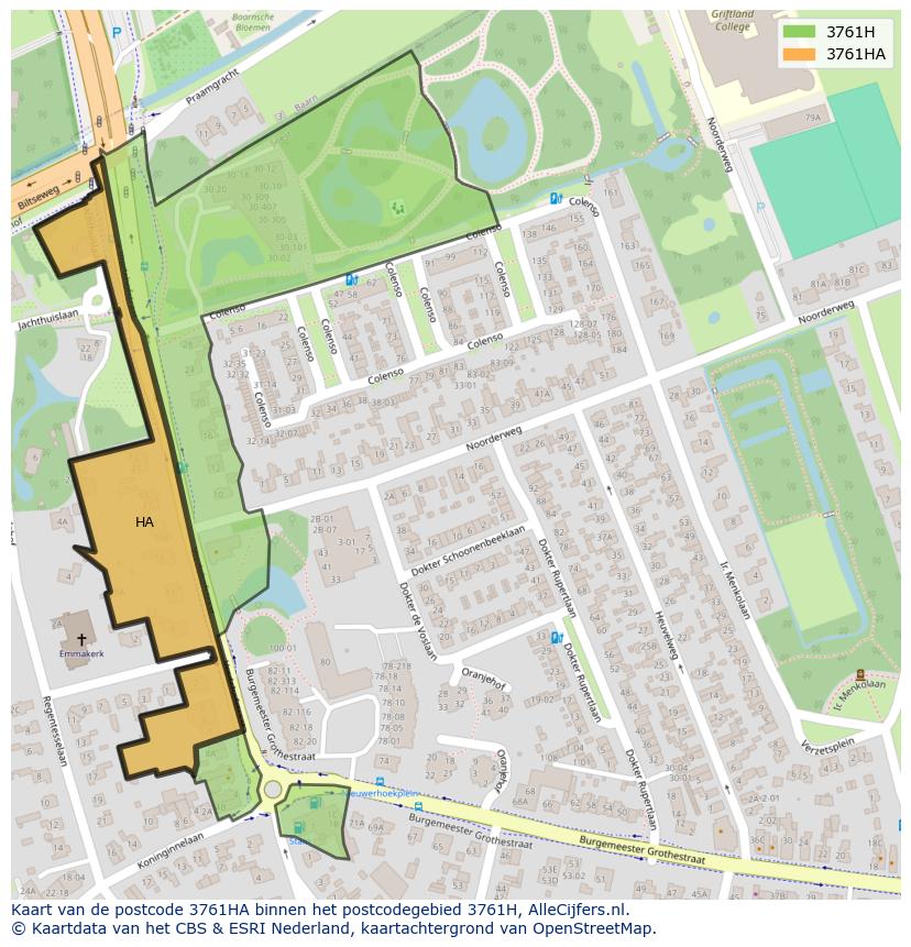 Afbeelding van het postcodegebied 3761 HA op de kaart.