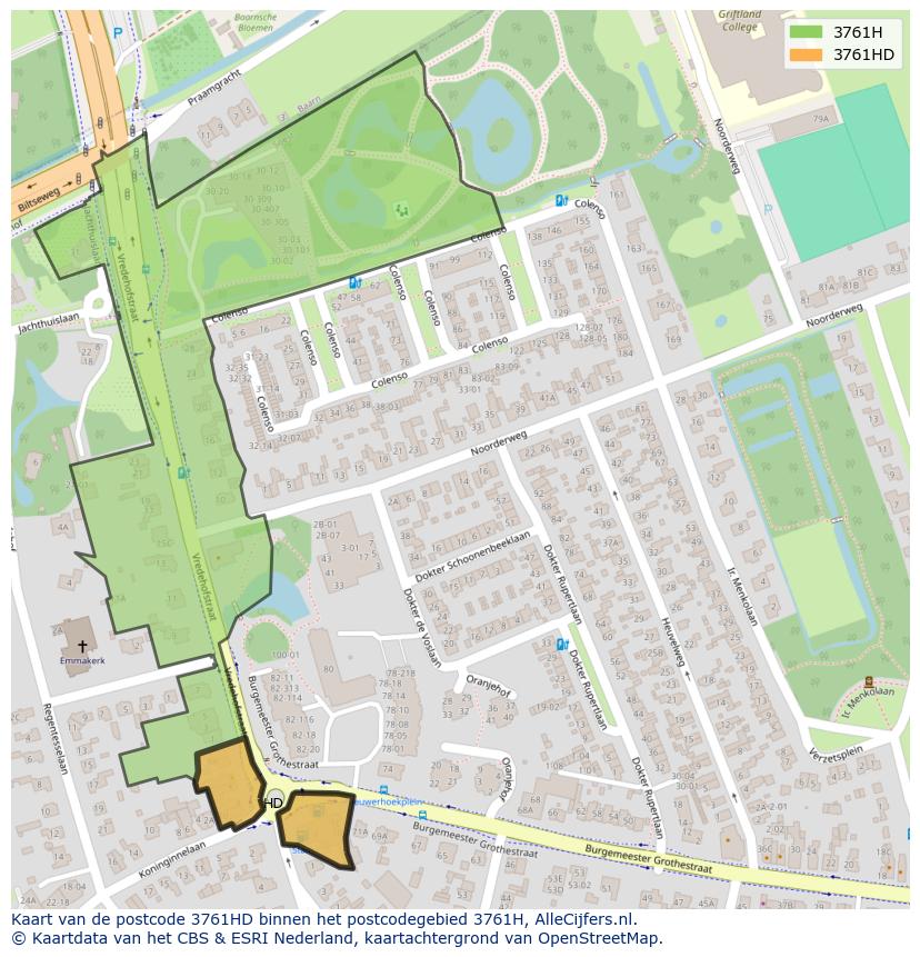 Afbeelding van het postcodegebied 3761 HD op de kaart.