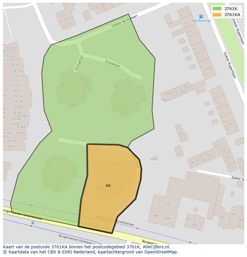 Afbeelding van het postcodegebied 3761 KA op de kaart.