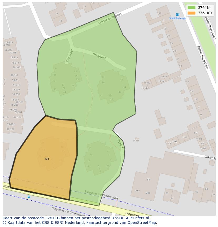Afbeelding van het postcodegebied 3761 KB op de kaart.