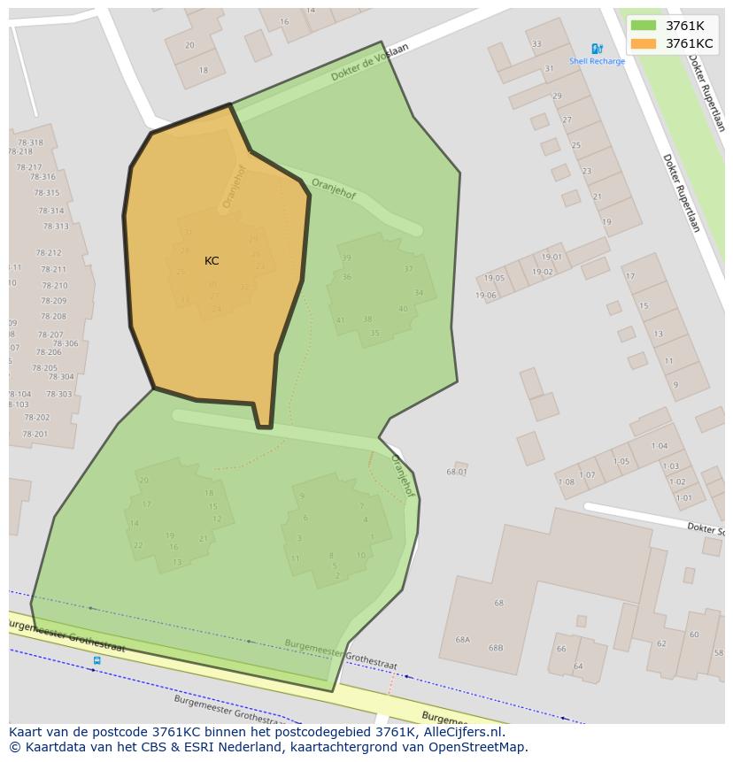 Afbeelding van het postcodegebied 3761 KC op de kaart.