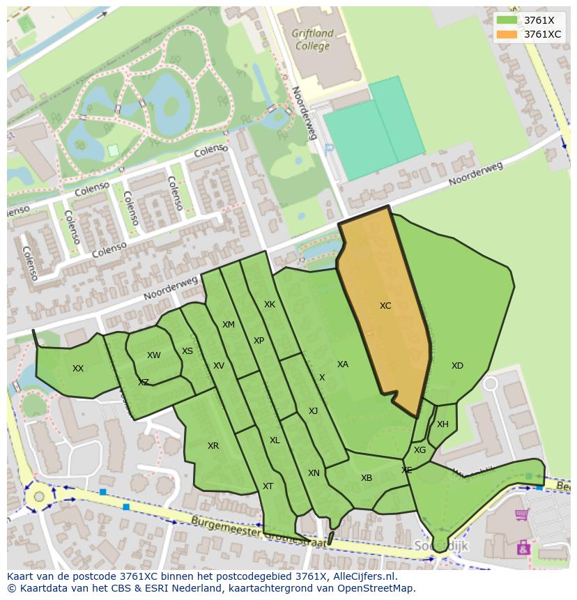 Afbeelding van het postcodegebied 3761 XC op de kaart.