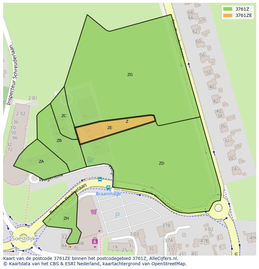 Afbeelding van het postcodegebied 3761 ZE op de kaart.