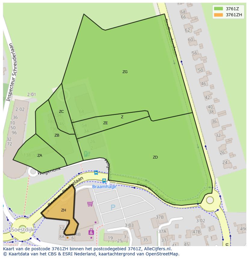 Afbeelding van het postcodegebied 3761 ZH op de kaart.