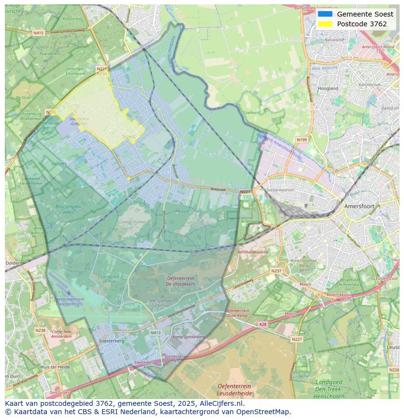 Afbeelding van het postcodegebied 3762 op de kaart.