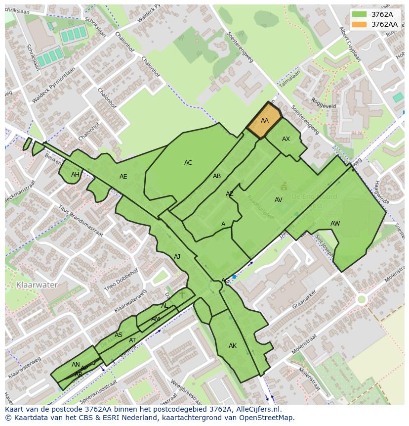 Afbeelding van het postcodegebied 3762 AA op de kaart.