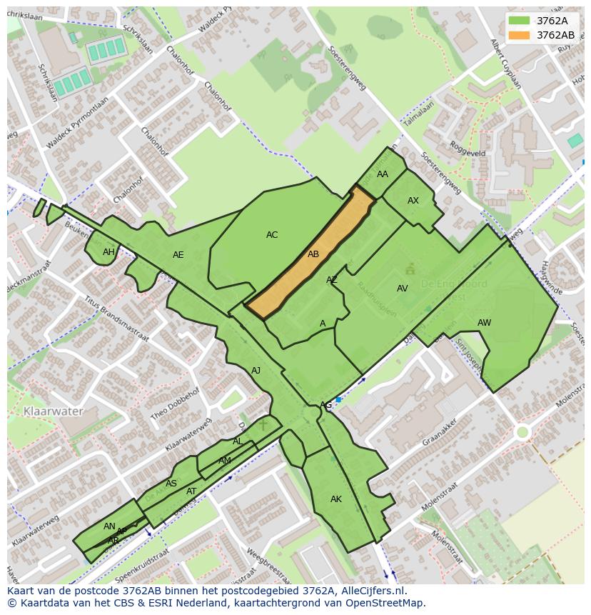 Afbeelding van het postcodegebied 3762 AB op de kaart.