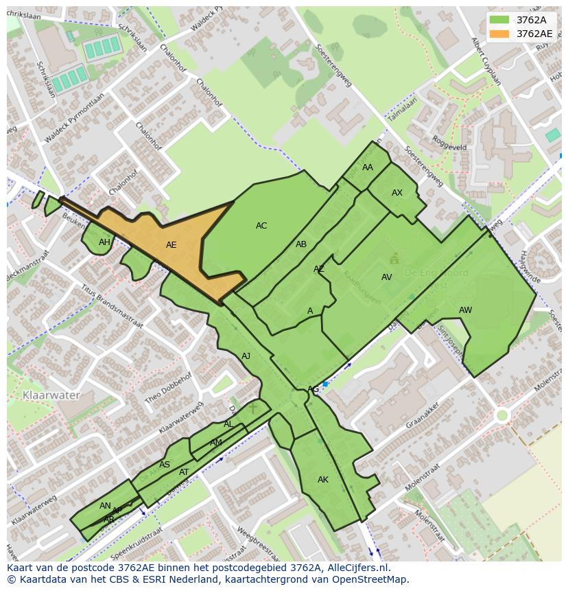 Afbeelding van het postcodegebied 3762 AE op de kaart.