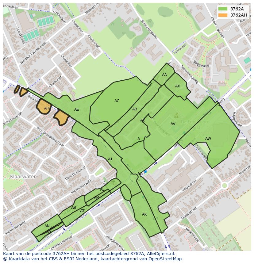 Afbeelding van het postcodegebied 3762 AH op de kaart.