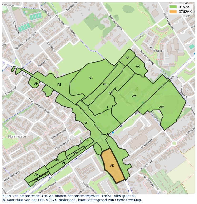 Afbeelding van het postcodegebied 3762 AK op de kaart.