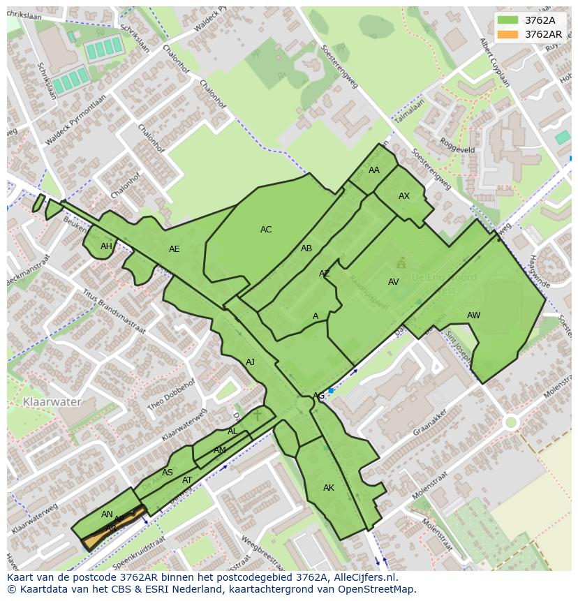 Afbeelding van het postcodegebied 3762 AR op de kaart.