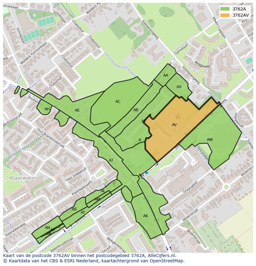 Afbeelding van het postcodegebied 3762 AV op de kaart.