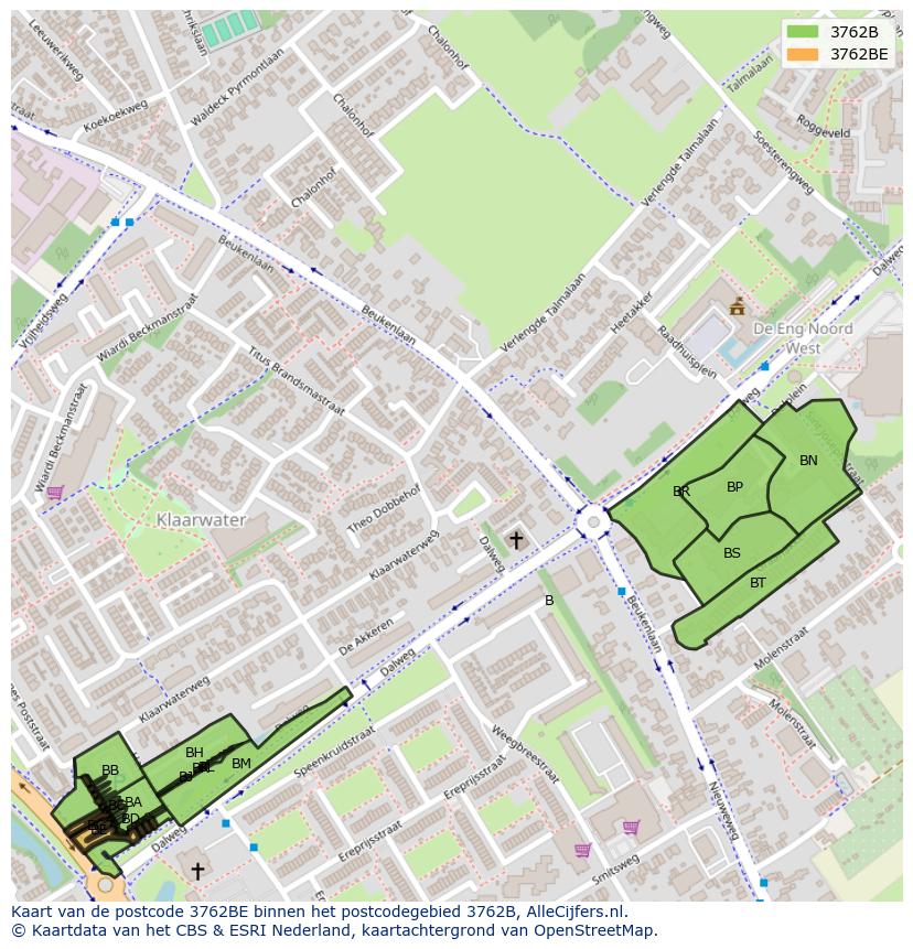 Afbeelding van het postcodegebied 3762 BE op de kaart.