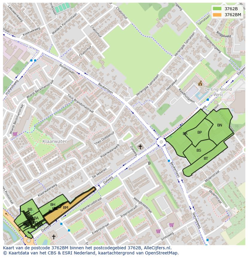 Afbeelding van het postcodegebied 3762 BM op de kaart.